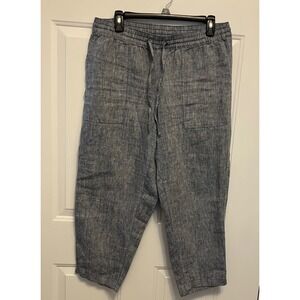 Lands‎ End Women's Blue 100% Linen Drawstring Waist Cropped Pants
